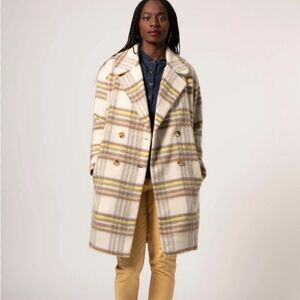 Plaid Wool-Blend Double-Breasted Coat - Cream & Yellow